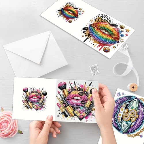 antor 6 Pack 5D Diamond Painting Greeting Cards, Fashionable Lip Design - Image 6