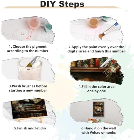 EOBROMD Framed Paint by Numbers Kits for Adults with Wooden Easel, Cat Bookshelf DIY Acrylic Paint by Number on Stretched Canvas, Painting Kits Adults Oil by Numbers for Home Decor 10x14 Inch - Image 5