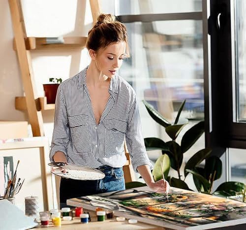 VIGEGU 4 Pack Landscape Paint by Numbers Kit for Adults with Framed,Beach Paint by Number with Wooden Easel DIY Acrylic Oil Painting,for Wall Decor 9x12inch - Image 5