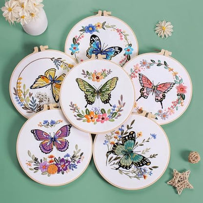 GLTAYLMY 3 Sets Butterfly Embroidery Starter Kit for Beginners Flower Stamped Cross Stitch Kits with Instructions for Beginners Adults Include Embroidery Hoop Threads and Needles - Image 6