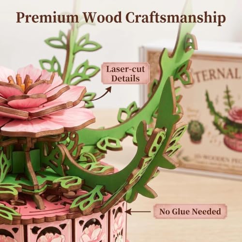3D Wooden Puzzle Music Box for Adults, Peony Flower DIY Kit - Image 6