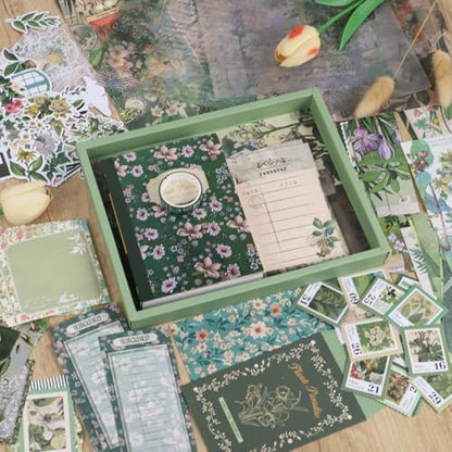 Koqye Green Plants Scrapbook Kit - 157-Piece DIY Craft Supplies for Holiday Cards, Journals & Gifts Includes Notebook, Washi Tape, Stickers & More (Green Plants) - Image 3