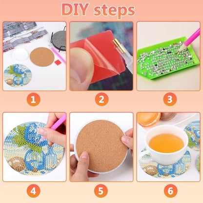 hkejoi 8 Pcs Beach Diamond Art Coasters Kit for Adults, Beach Diamond Painting Coasters with Holder, 5D Gem Art DIY Crafts Diamond Dots for Gift Life - Image 7
