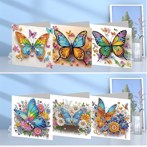 jinglinhh 6pcs Diamond Art Painting Butterfly Daisy Flowers Greeting Cards with Envelopes, DIY Card Making Kits for Adults, Diamond Art Postcards Christmas Cards Craft Gifts - Image 4