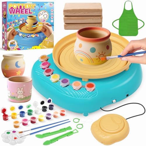 Pottery Wheel for Kids with Air Dry Clay Kit, 12 Paints & Tools, Ages 6-12 by Tingingyuli