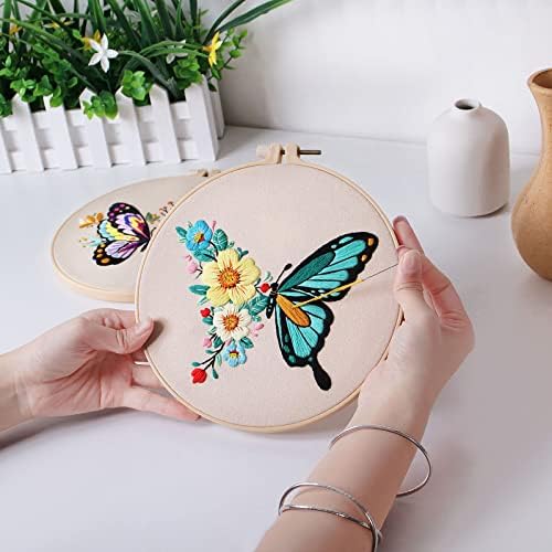 Konrisa Embroidery Kits with Butterfly Flower Pattern, Stamped Embroidery Starter Kit for Beginners Adults Needlepoint Kits Include Embroidery Fabric Embroidery Hoop Threads and Needles,Set of 2 - Image 3