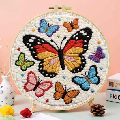 JOZYSH Punch Needle Embroidery Starter Kits for Beginners Cute Snow-White cat Curled up Comfortably on a Branch Adorned Hoops,Color Threads,Instructions and Needles,DIY Adults Embroidery (Butterfly) - Image 5