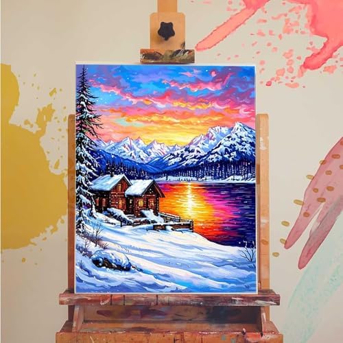 Winter Paint by Numbers Kit for Adults Lake Paint by Numbers, DIY Acrylic Watercolor Oil Painting Kits for Adults Beginners with Brushes, Hobbies for Women for Home Wall Decor, Gifts 20x26 in 5-68 - Image 3