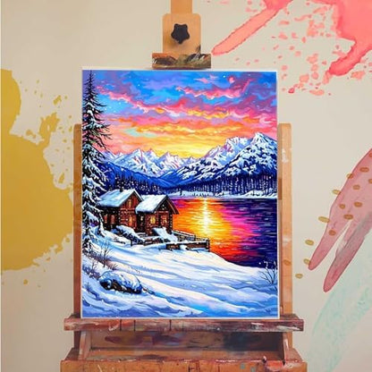 Winter Paint by Numbers Kit for Adults Lake Paint by Numbers, DIY Acrylic Watercolor Oil Painting Kits for Adults Beginners with Brushes, Hobbies for Women for Home Wall Decor, Gifts 20x26 in 5-68 - Image 3
