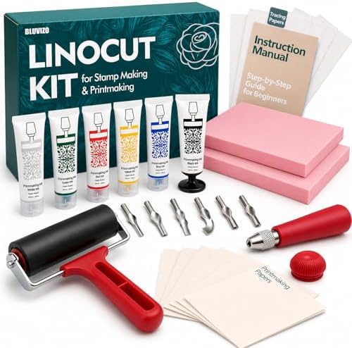Linocut Tools Block Printing Kit, Deluxe Stamp Carving Printmaking Supplies by YourTrustedCompanionontheCarvingJourney