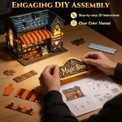 3D Puzzles for Adults,Halloween Magic Store Model Miniature House Kit,3D Paper Puzzle Open-Style Build for Adults Room Home Decor DIY Building House,Halloween Birthday Fun Gifts for Family and Friends - Image 6