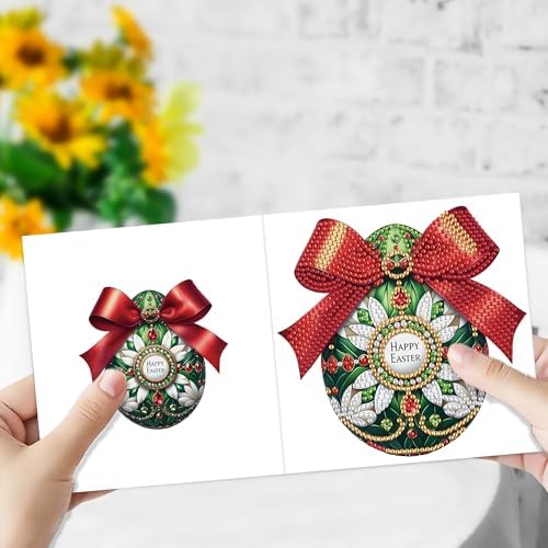 DIZAKIM 6-Piece Christmas-Themed Diamond Painting Greeting Cards Christmas Eve DIY Craft Kit Birthday Gift (Easter Egg) - Image 4