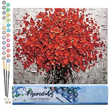Figured'Art Paint by Numbers for Adults Abstract Red Flowers 16"x20" - Craft Art Painting DIY Kit Rolled Canvas Without Frame by FiguredArt