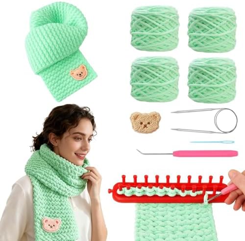 Yarniss Knitting Loom Kits，Knitting Scarf Kits with Green Yarn by Yarniss