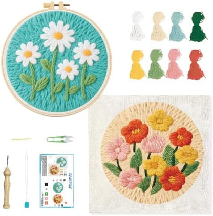 BEUNITONE 2PCS Flower Punch Needle Kit for Adults Beginners, Complete DIY Craft Needlepoint Kits with Hoop, Punch Needle Starter Craft Embroidery Set for Handmade Decor & Floral Stitching Projects by BEUNITONE