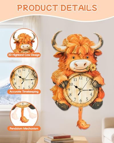 3D Puzzles for Adults-Wooden Highland Cow Clock Puzzle DIY Clock Model Kit - Image 4