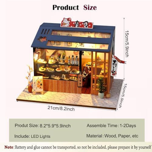 DIY Miniature House Kit with LED Light Japanese Style Sushi Shop Wooden Dollhouse Mini House kit Ideal Gifts for Birthday - Image 5
