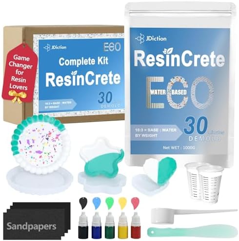 JDiction ResinCrete Kit, Complete Kit Easy for Beginners, 20-30Minutes Demold, Include Water-Based Eco-friendly Casting Powder, Mold & Pigment, Easy Mix for Beginners DIY Home Decor by JDiction