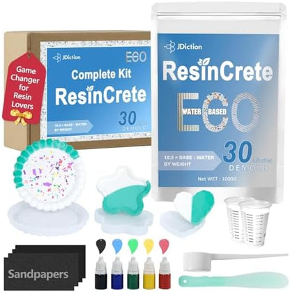 JDiction ResinCrete Kit, Complete Kit Easy for Beginners, 20-30Minutes Demold, Include Water-Based Eco-friendly Casting Powder, Mold & Pigment, Easy Mix for Beginners DIY Home Decor by JDiction