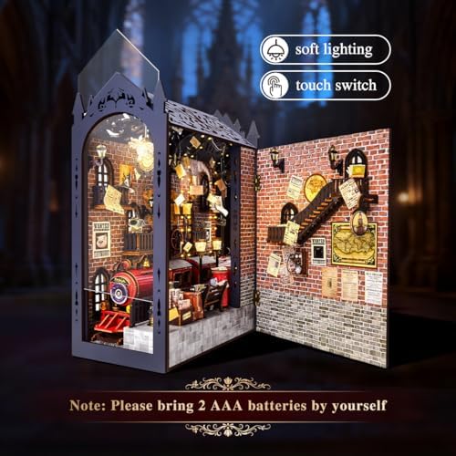 DIY Retro Train Station Book Nook Kit, 3D Wooden Miniature Dollhouse Puzzle Bookend with LED Light, Beginner-Friendly for Adults, Book Lovers & Collectors, Bookshelf Decor & Ideal Gift - Image 4