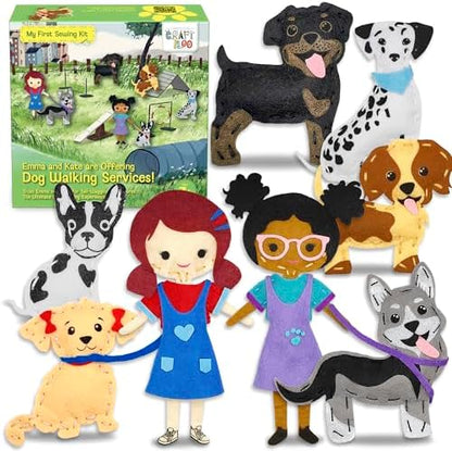 CRAFTILOO 8 Pre-Cut Dogs Stuffed Animal Fun Kids Sewing Kit for Kids Ages 8-12 Children Beginners Sewing kit Kid Puppy Crafts Felt Pillow Plush Craft Kit Girls and Boys by Craftiloo