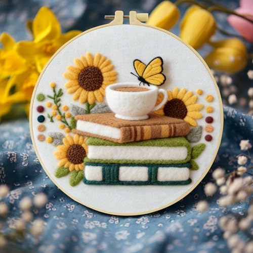 JOZYSH Needle Felting Starter Kit, Wool Felt, Animal Theme, with Needles, Foam Mat, Photo Frame, Felt Bag, for Home Decor, 4 Piece Set (Books and Flowers) - Image 5
