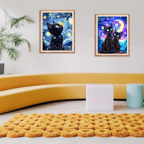 Yunnuo Paint by Numbers Kit for Adults Cat, Starry Night, 16x20 inch - Image 4