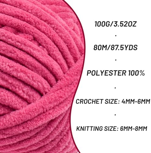 Chenille Blanket Yarn for Crocheting Size 5 Bulky Yarn 4 Rose - Image 2