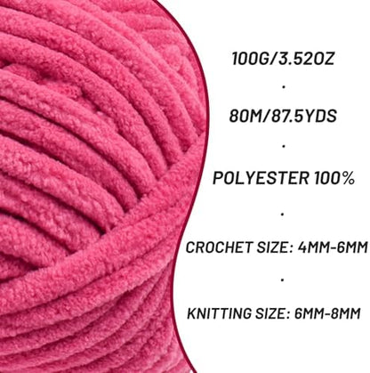 Chenille Blanket Yarn for Crocheting Size 5 Bulky Yarn 3 Rose - Image 2