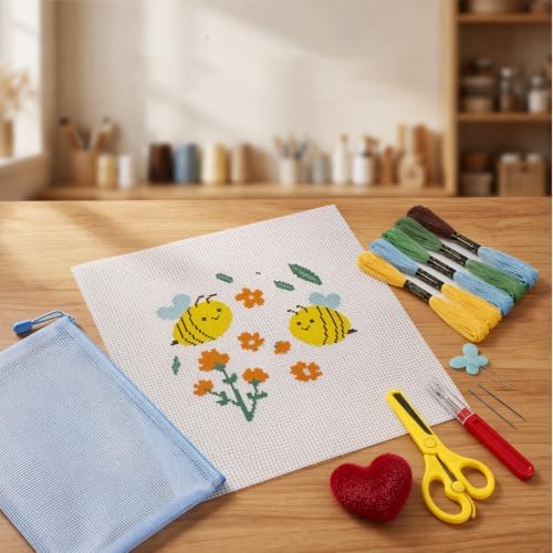Ansberta 17Pcs Bee 18 Mesh Needlepoint Canvas Kit for Beginners Adults - Image 4