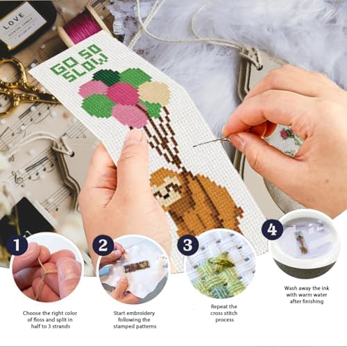 INFUNLY Sloth Words Cross Stitch Bookmark Kit 10x7.7 Funny Quote Cross Stitch Bookmark Set Nap Time Sloth Stamped Embroidery Bookmarks Kit DIY Embroidery Bookmarks for Book Lovers Craft Gift - Image 4