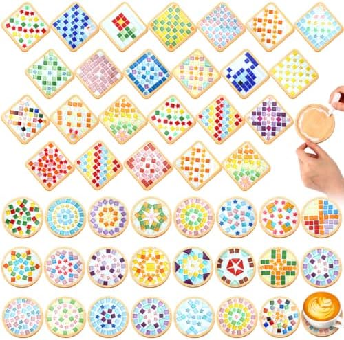 Reallnaive 48 Sets Mosaic Coaster Kit with Glass Tiles,Sparkle Style by Reallnaive
