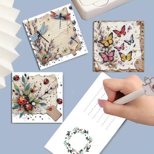 DIZAKIM 6-Piece Christmas-Themed Diamond Painting Greeting Cards Christmas Eve DIY Craft Kit Birthday Gift (Insects) - Image 5