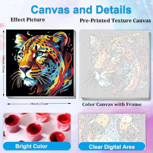 Artunion Framed Paint by Numbers Kit for Adults Beginners & Kids Ages 8-12,Colorful Cheetah Paint by Number with Frame,Animals Paint by Numbers Kit on Canvas 10 * 10 Inch Without Easel - Image 4