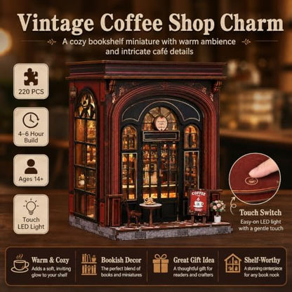 Warmglow Coffee Book Nook Kit for Adults with LED Light, 3D Wooden Puzzle - Image 5