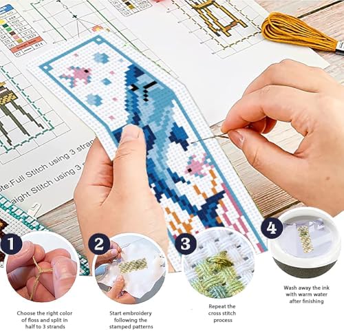ACRNIGHEET 6PCS Cross Stitch Bookmark Kits Marine Animals Pattern Stamped Cross Stitch Kits for Beginners Adults DIY Stamped Embroidery Bookmarks with Instructions Hand Embroidery Craft Gift 11CT - Image 3
