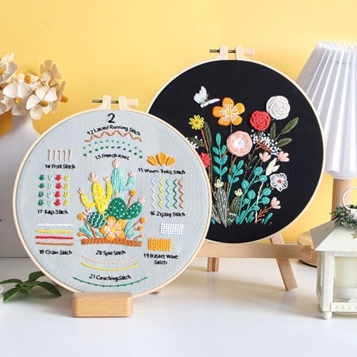 Ohcol Embroidery Kit for Beginners, 4 Floral Patterns, Learn 33 Stitches, Pre-Printed Fabric, Hoop, Colored Threads and Needles, Easy Video Guide, DIY Hand Sewing Gift for Adults and Teens - Image 6
