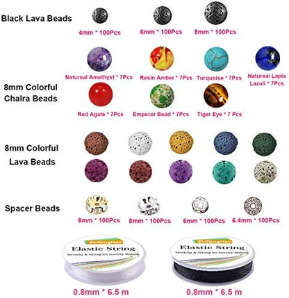 EuTengHao 602Pcs Lava Beads Stone Kits with 8mm Chakra Beads and Spacers Beads Bracelet Elastic String for Diffuse Essential Oils Adult DIY Jewelry Making Supplies - Image 4