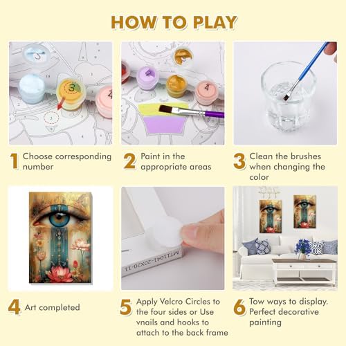 Bowetile Framed Paint by Numbers Eye Kit for Adults Beginners, Adults' Paint-by-Number Kits on Canvas, Painting by Numbers Lotus, Acrylic Vintage Number Painting for Home Wall Decor, 8x12in - Image 5