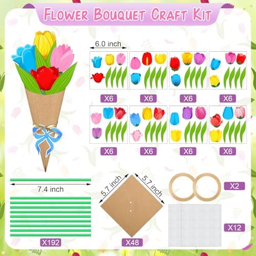 Motipuns 48 Set Graduation DIY Tulip Paper Crafts Flower Bouquet Craft Kit Bouquets Make Your Own Tulip Thankful Gifts for 2026 End of Year Last Day of School Gifts Home Classroom Activities - Image 3