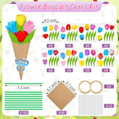 Motipuns 48 Set Graduation DIY Tulip Paper Crafts Flower Bouquet Craft Kit Bouquets Make Your Own Tulip Thankful Gifts for 2026 End of Year Last Day of School Gifts Home Classroom Activities - Image 3