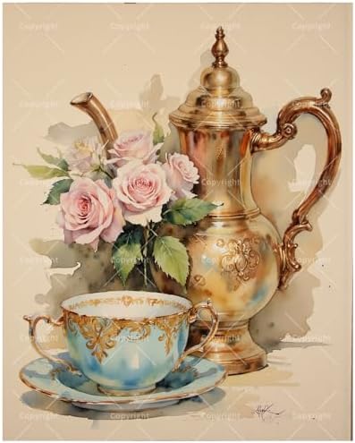 Tea Time Roses Paint by Numbers Kit for Adults - DIY Teapot and Cup Painting on Canvas 16x20 Inches, Acrylic Paint Set, for Beginners, Ideal for Home Decor or Gifts by Unknown