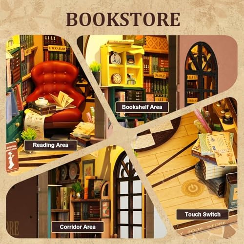 ROBOTIME DIY Book Nook Kit 3D Wooden Puzzles Dollhouse Booknook Library Tiny House Bookshelf Decor Miniature House Kit for Adults, Teens and Beginners Gifts for Family, Friends - Image 5