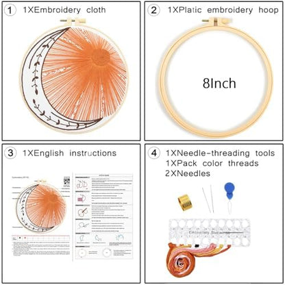 Crafmanoe Hand Embroidery Kits for Beginners Adults, Sun Moon Embroidery Starter Kits, Stamped Cross Stitch Kits DIY Needlepoint Kit for Beginners Adults, Embroidery Hoop, Thread and Video Tutorial - Image 5