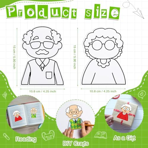 48 Pcs Happy Grandparents Crafts Color Your Own Paper Old Men Old Lady Grandpa DIY Coloring Crafts for Grandparents Teachers Mother Father's Day Party Decoration Award Activities Supplies - Image 3