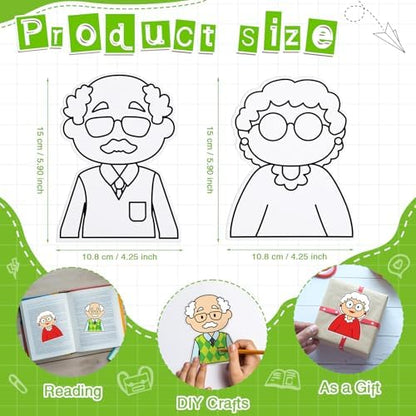 48 Pcs Happy Grandparents Crafts Color Your Own Paper Old Men Old Lady Grandpa DIY Coloring Crafts for Grandparents Teachers Mother Father's Day Party Decoration Award Activities Supplies - Image 3