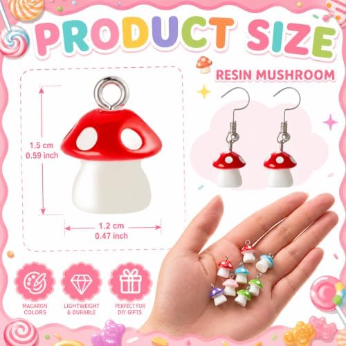 Jetec 50 Pieces DIY Mushroom Resin Charm Pendant Jewelry Finding Charm DIY Decor Making Resin for Women Bracelet Necklace Earrings Keychain Craft - Image 2
