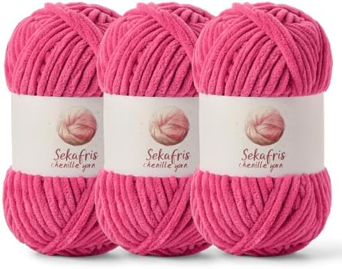 Chenille Blanket Yarn for Crocheting Size 5 Bulky Yarn 3 Rose by Sekafris