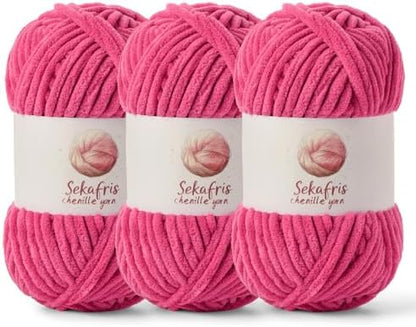 Chenille Blanket Yarn for Crocheting Size 5 Bulky Yarn 3 Rose by Sekafris