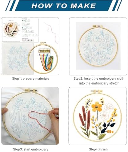 Zhenqing Floral Embroidery Kit - 4 Piece 29x29cm Round Hoop Art Set with Pre-Printed Cotton Fabric, Embroidery Hoop, Threads & Tools for Beginners (C0010) - Image 5